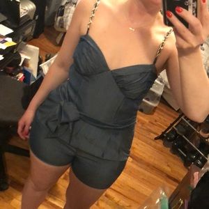 Jean romper with gold chain